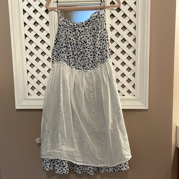 Lush ivory blue floral spaghetti strap dress lightweight comfy fit mini sundress - Picture 7 of 9